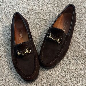 Gucci Women’s Dark Brown Suede Loafers with Gold Accent Size 6.5